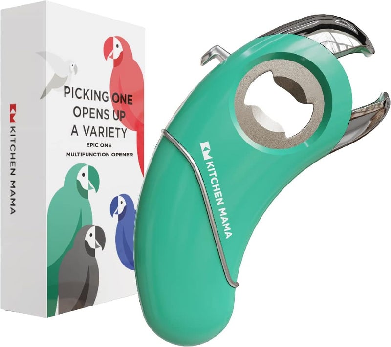 Kitchen Mama Epic One Multifunction Opener: Magnetic Bottle Opener, Beer Soda Opener, Effortless Jar Lid Opener for Seniors and Elderly with weak Hands and Arthritis, Essential Kitchen Gadget (Teal) - Image 1